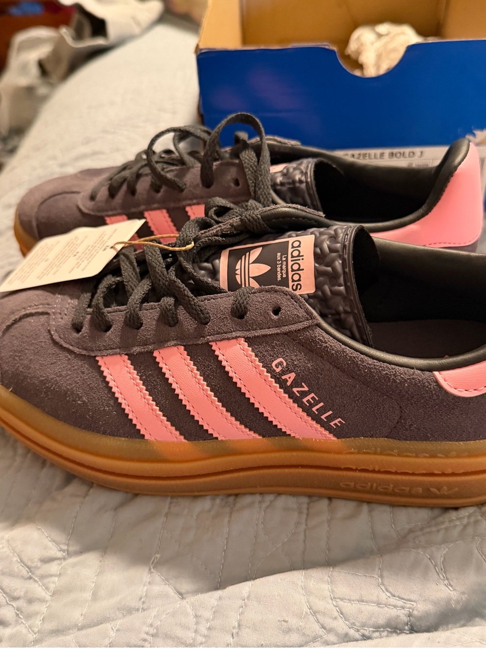 adidas Originals Gazelle Women's Gray Suede Sneakers with Pink Stripes